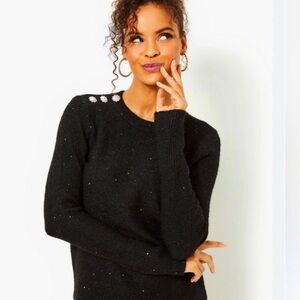 Lilly Pulitzer Black Sequined Jewels Morgen Crew Neck Sweater Date Night Medium